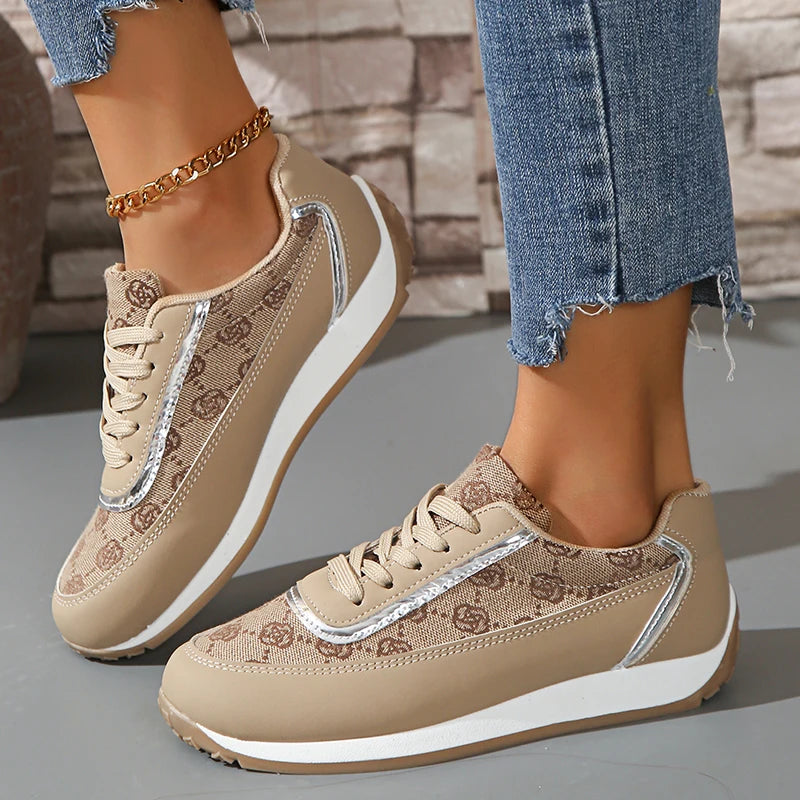 Fashion Print Platform Sneakers for Women Spring Casual Comfy Walking Shoes Woman Lightweight Non Slip Lace Up Sports Shoes