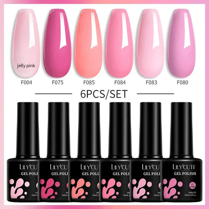 6PCS/SET 7ml Winter Gel Nail Polish Set Jelly Pink Nude Translucent Semi Permanent Soak Off Nail Art Manicure Set - Shop & Buy