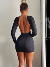 Load image into Gallery viewer, Sexy Back Open Backless Elastic Slim Bodycon Dress Women Long Sleeves Girdling Waist Skinny Dress
