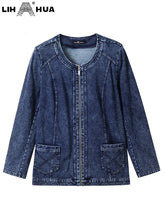 Load image into Gallery viewer, Women&#39;s Plus Size Denim Jacket Fall Casual Fashion Zipper Jacket High Stretch Cotton Knitted Denim
