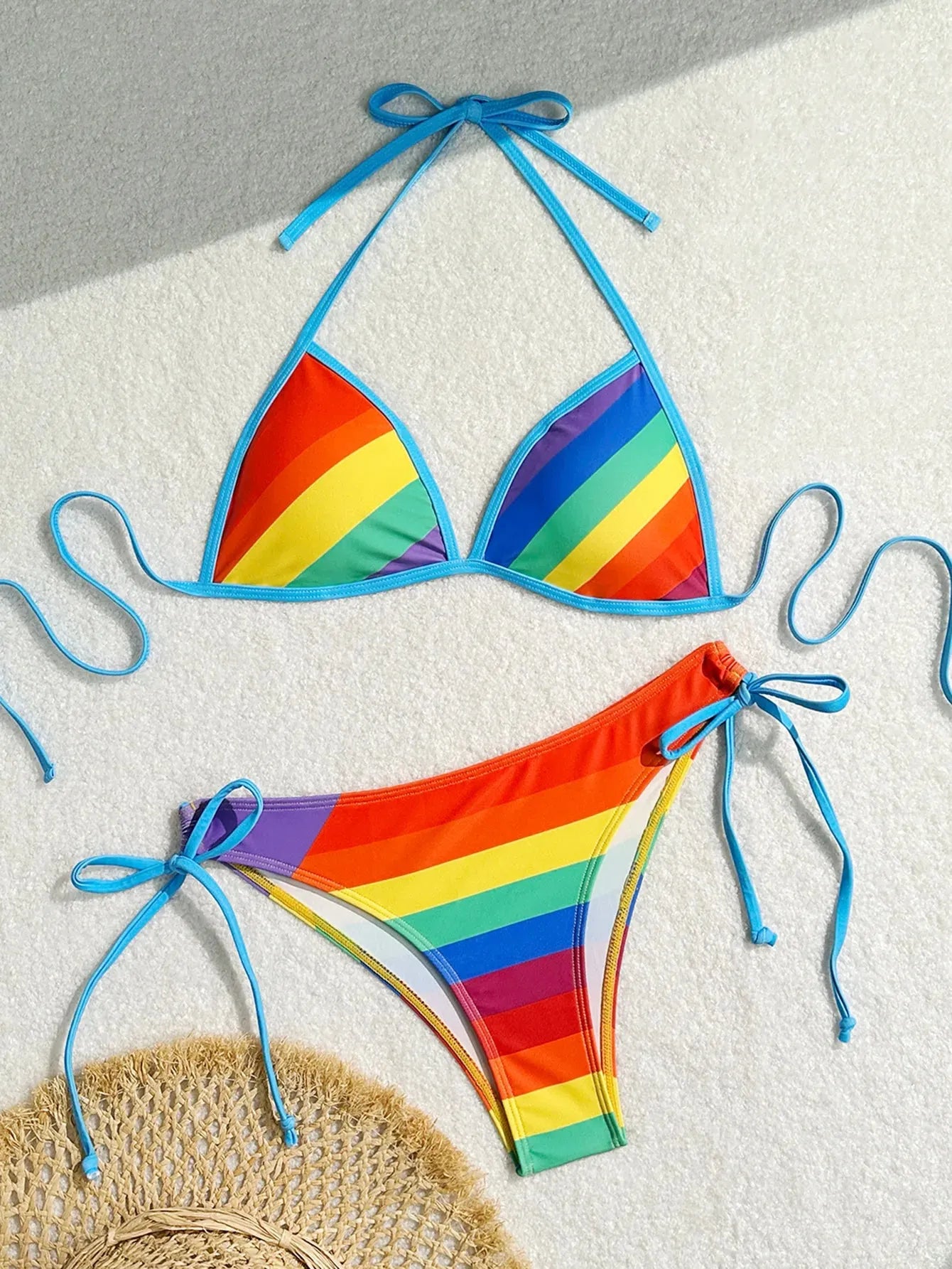 Women's Rainbow Color Bikini Set Sexy Beach Vacation Backless 2 Piece Swimsuit - Shop & Buy