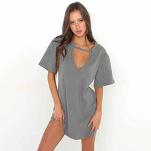 Load image into Gallery viewer, Sexy Elegant Dress Wrap Deep V Neck Cut Out Loose Dress Women Solid Color Short Sleeve Mini Dress
