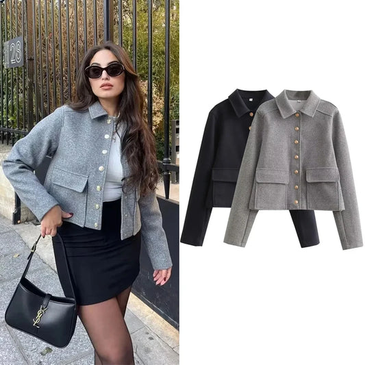 Women's Aviator Black Jacket Wool & Blends Coats Cropped Bomber Jacket  Autumn Winter Demi-season Crop Jacket Outerwears - Shop & Buy