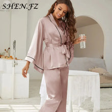 Load image into Gallery viewer, 2 Piece Set Women Pajamas Satin Sleepwear Long Flared Sleeve and Long pant
