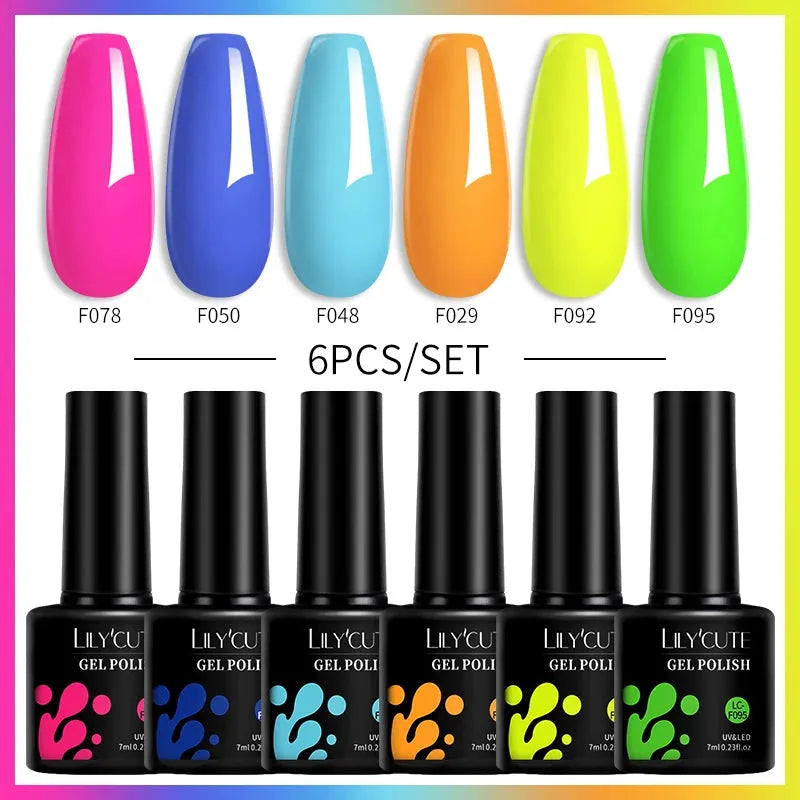 6PCs/Set Gel Nail Polish Set Kit Glitter Nail Gel Sequin Vernis Semi Permanent For Manicure Varnish UV LED Nail Art Gel - Shop & Buy