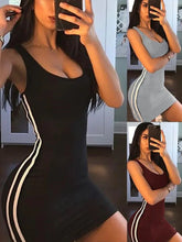 Load image into Gallery viewer, Sexy Wrap Deep U Neck Backless Striped Splicing Bodycon Dress Women Solid Color Sleeveless Slim Mini Dress
