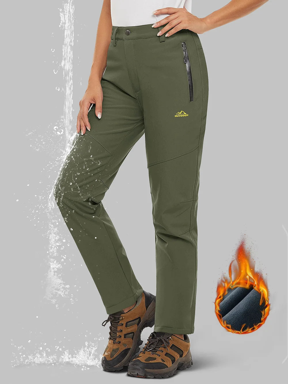 Women's Softshell Fleece Lining Pants Hiking Trekking Mountain Pants Cargo Work Ski Snowboard Trousers Zipper Pockets - Shop & Buy