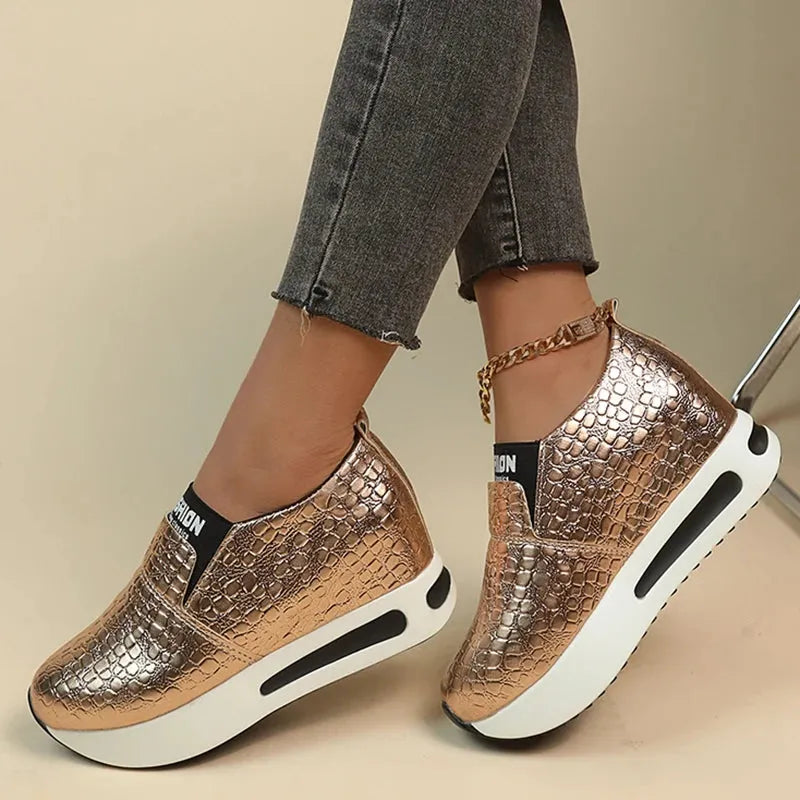 Patent Leather Wedge Loafers Shoes for Women New Height Increasing Platform Sneakers - Shop & Buy