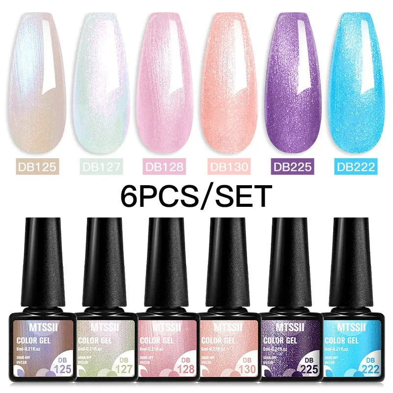 6PCS/Set Red Gel Nail Polish Set Glitter Sequins Semi Permanent Base Matte Top Coat Soak Off LED UV Nail Art Gel Varnish - Shop & Buy