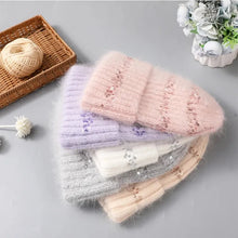 Load image into Gallery viewer, Fashion Hat Round Sequins Winter Warm Beanies Angora Rabbit Fur Hats For Women Knitted Female Hats High Quality Cap y2k
