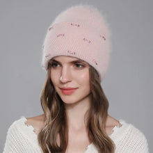 Load image into Gallery viewer, New Hat For Women Winter Knitted Angora Rabbit Fur Beanie Fashion With Rhinestone Warm Hats Female Luxury Brand Cap y2k
