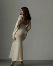 Load image into Gallery viewer, Elegant Knitted Sweater Maxi Dress Outfits for Women Flare Sleeve Sexy Backless Dresses
