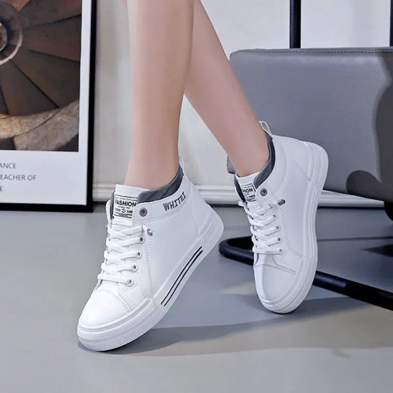 Women's Fashion High-top Breathable Sneakers Trend White Flat Casual Sports Designer Running Shoes - Shop & Buy