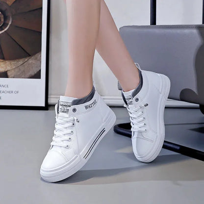 Women's Fashion High-top Breathable Sneakers Trend White Flat Casual Sports Designer Running Shoes - Shop & Buy