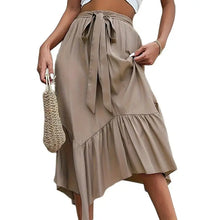 Load image into Gallery viewer, Solid Color Skirt Loose Women&#39;s Clothing For Summer Wrinkles Skirts Elastic Waist Skirt Over Size Asymmetric Skirt
