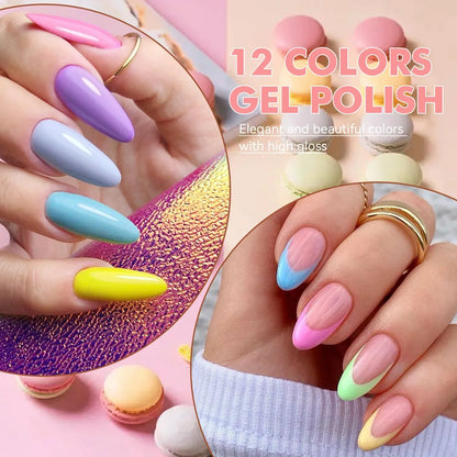 12PCs 7ml Spring Macaron Nail Gel Polish Set Semi Permanent UV Gel For Manicure Soak Off Gel Nail Polish Kit Varnishes - Shop & Buy