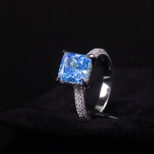 Load image into Gallery viewer, 8x8mm Cushion Diamond-fire CZ- Aqua Blue Engagement Ring 925 Sterling Silver Promise Rings For Women Fine Jewelry