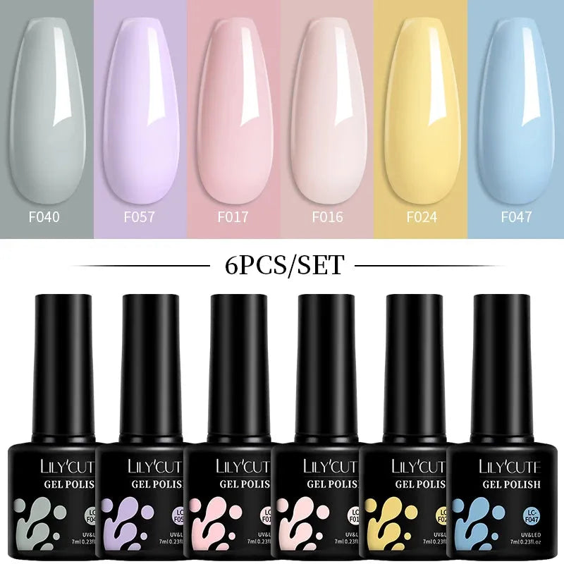 6PCS/SET 7ml Winter Gel Nail Polish Set Jelly Pink Nude Translucent Semi Permanent Soak Off Nail Art Manicure Set - Shop & Buy