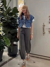 Load image into Gallery viewer, Women Fashion Pockets Cropped Denim Shirts Sexy Sleeveless Button-up Female Blouses Chic Top
