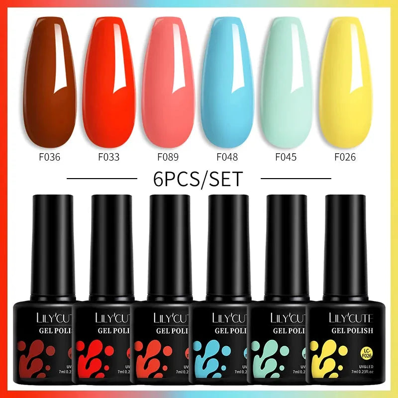 6Pcs/Set Macaron Color Gel Nail Polish Set Kit Spring 6 Colors UV LED Nail Art Gel Vernis Semi Permanent Base Top Coat - Shop & Buy