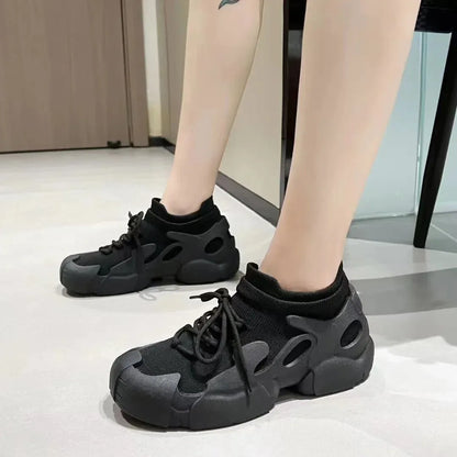 Women's Casual Sports Shoes Breathable Color Blocking Dad Shoes Knitted Sock Shoes Women Sneakers - Shop & Buy