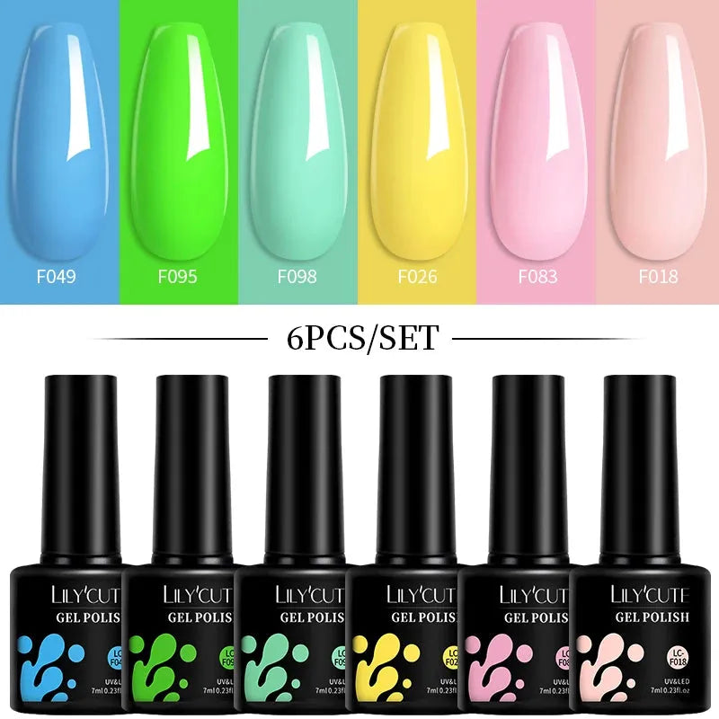 6PCS/SET 7ml Winter Gel Nail Polish Set Jelly Pink Nude Translucent Semi Permanent Soak Off Nail Art Manicure Set - Shop & Buy