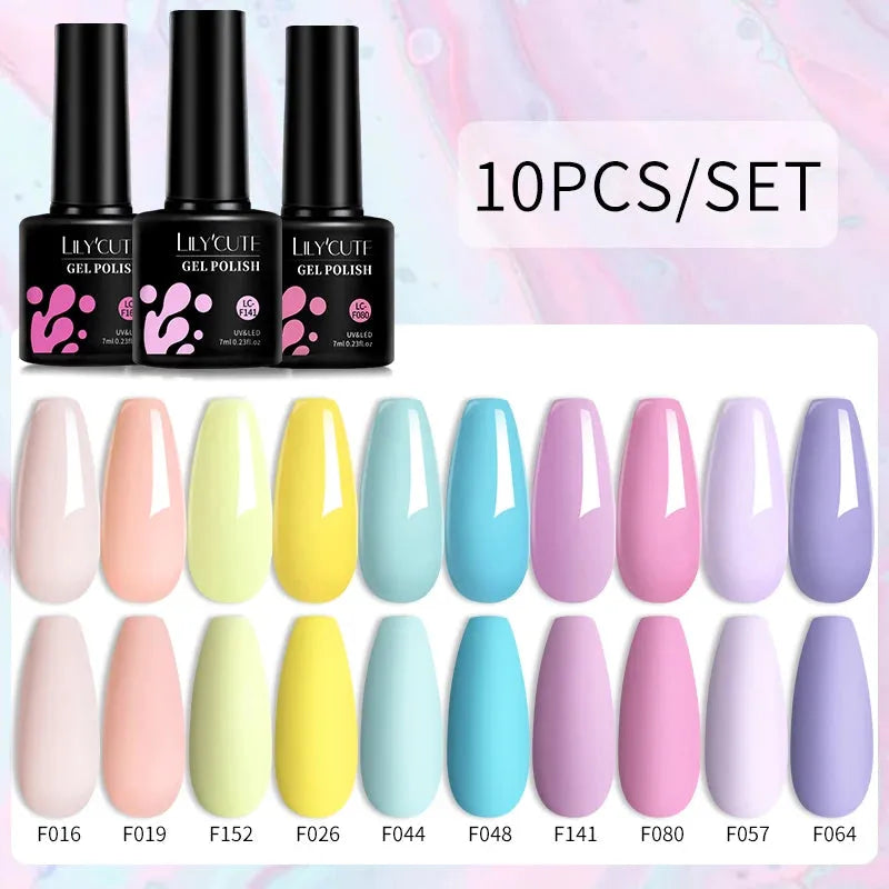 10Pcs/Set Nail Gel Polish Pink Glitter Scheme Popular Spring Colors Semi Permanent Soak Off UV LED Nail Art Gel Kit - Shop & Buy