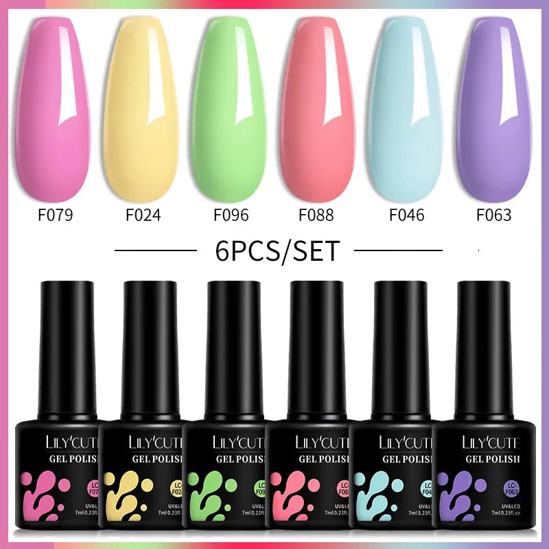 6Pcs/Set Fluorescent Neon Colors Gel Nail Polish Set Vernis Semi Permanent Soak Off UV Nail Art Gel for Home Nails DIY - Shop & Buy