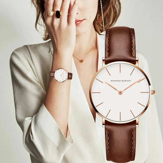 1 Set Women Leather Watches Minimalist Style 6.9mm Ultra Thin Dial Black Gift Box Adjuster Spare Strap Women's Dress Wristwatch