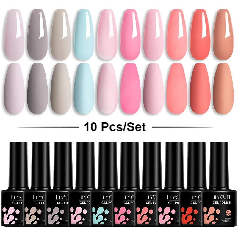 10Pcs/Set Nail Gel Polish Pink Glitter Scheme Popular Spring Colors Semi Permanent Soak Off UV LED Nail Art Gel Kit - Shop & Buy