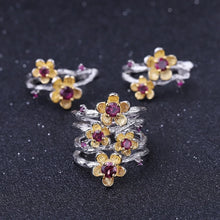 Load image into Gallery viewer, 2.10Ct Natural Rhodolite Garnet Earrings 925 Sterling Silver Handmade Plum Blossom Flower Stud Earrings for Women
