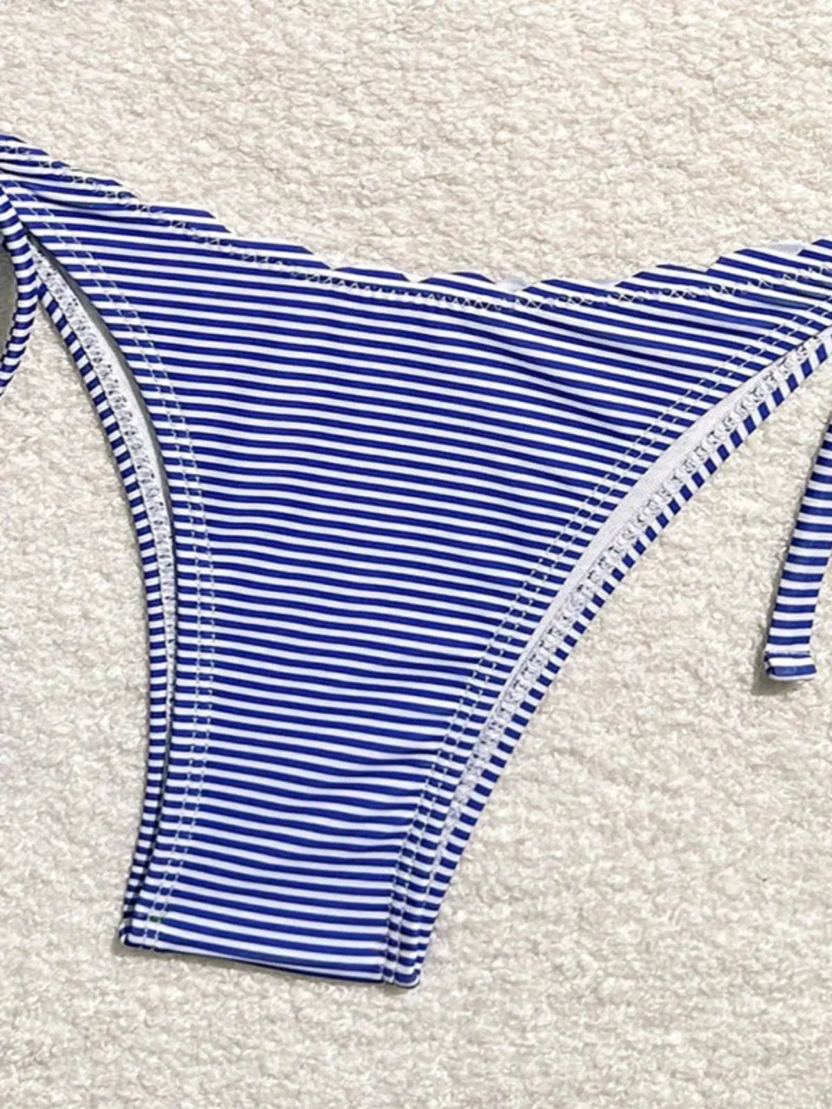 Women's Blue Stripe Print Two Piece Swimsuit Sexy Mini Triangle Cup Bra Halter Backless Bikini Set - Shop & Buy