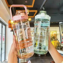 Load image into Gallery viewer, 2L Portable Water Bottle Large Capacity Plastic Straw Water Cup Drink Bottle with Time Marker for Outdoor
