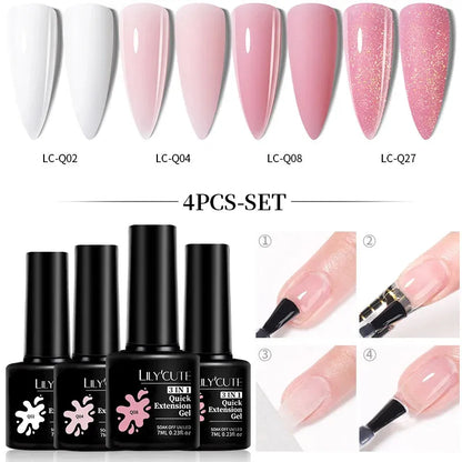 4PCs/Set Nail Extension UV Nail Gels Set Clear Nude Semi-permanent Quick Extension Set Nail Art Acrylic Gel Polish - Shop & Buy