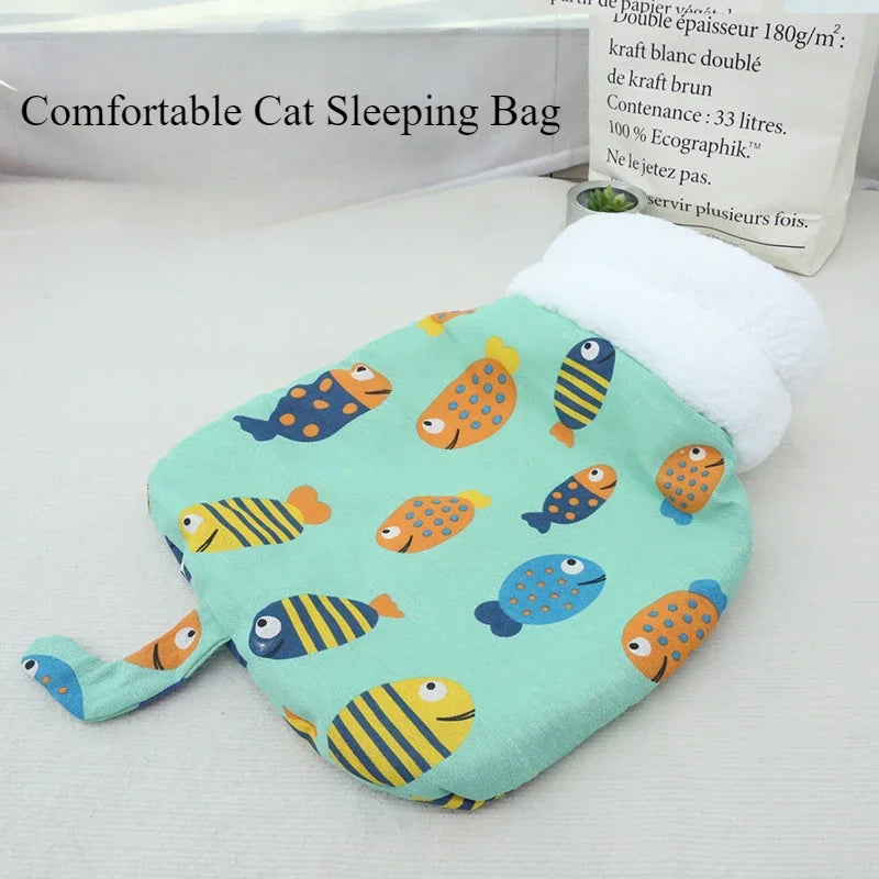 Cat Sleeping Bag Soft Cuddly Fluffy Feel Thickened Pet Pocket Type Quilt Bed Kitten Puppy Soft Comfortable Warm Nest Pet