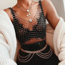 Load image into Gallery viewer, Sexy Shiny Rhinestone Fishnet Women Y2K Tank Tops See Through Crop Top Summer Beach Cover Up Tops
