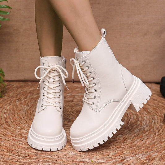 Women's Winter Warm Plush Ankle Boots Fashion Chunky Heeled Platform Combat Boots - Shop & Buy