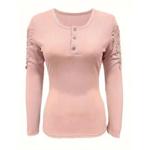 Load image into Gallery viewer, Spring and Autumn Women&#39;s Top Round Neck Button Slim Fit Long Sleeve Hollow Out T-shirt
