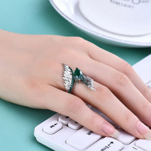 Load image into Gallery viewer, Indian Style 925 Sterling Silver Female Rings For Women Green Agate Feather Finger Ring Sterling Silver Jewelry
