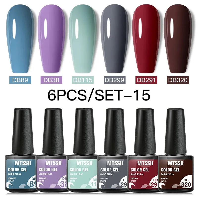 6PCS/SET Color Nail Gel Polish Set Kits  Base Top Coat  Varnish Soak Off UV Gel LED Semi Permanent All For Manicure Nail Art - Shop & Buy