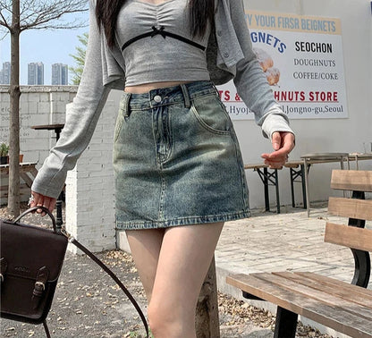 Summer Fashion Women's Casual High Waist Loose Sexy Street Versatile Skirt American Retro Nostalgic A-Line Denim Skirt