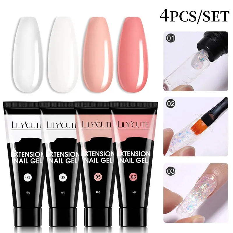 4PCs/Set Nail Extension UV Nail Gels Set Clear Nude Semi-permanent Quick Extension Set Nail Art Acrylic Gel Polish - Shop & Buy