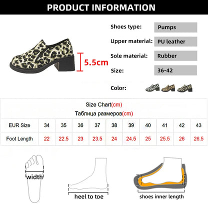 Fashion Leopard Print Pumps for Women Round Toe High Heels Dress Shoes Woman Spring Autumn Comfy Chunky Heel Women's Pumps