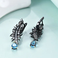 Load image into Gallery viewer, 925 Sterling Silver Angel Wings Feather Dangle Earrings Natural Swiss Blue Topaz Handmade Earrings Gift For Her
