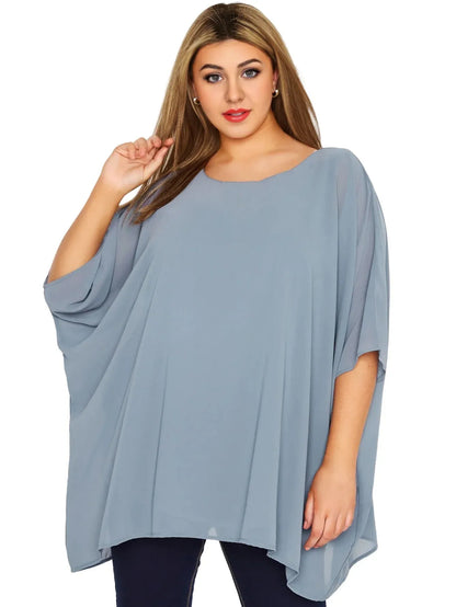 Womens Plus Size Elegant Summer Blouse Batwing Sleeve Oversized Chiffon Blouse Scoop Neck Large Size - Shop & Buy