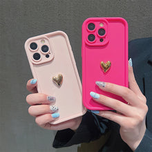 Load image into Gallery viewer, 3D Gold Heart Silicone Soft Phone Case For iPhone 15 14 13 16 Pro Max Plus Shockproof Candy Matte Cover
