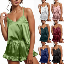 Load image into Gallery viewer, Women&#39;s Sexy Silk Satin Ruffled Pajamas Sets Shorts Sets Sleepwear Elegant Nightwear
