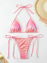 Load image into Gallery viewer, Shiny Pink Bikini Sexy Push Up Bra Tie Side Thong Swimsuit Women Brazilian Beach Bathing Suit
