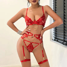 Load image into Gallery viewer, Red Hot Sexy Lingerie Push Up Fantasy Underwear Brazilian Intimate Sets Transparent Lace Luxury Obsessive Outfits
