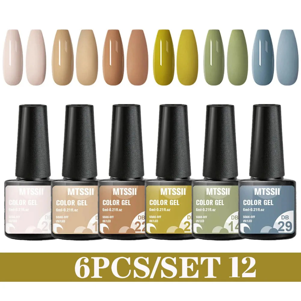 6PCS/SET Color Nail Gel Polish Set Kits  Base Top Coat  Varnish Soak Off UV Gel LED Semi Permanent All For Manicure Nail Art - Shop & Buy